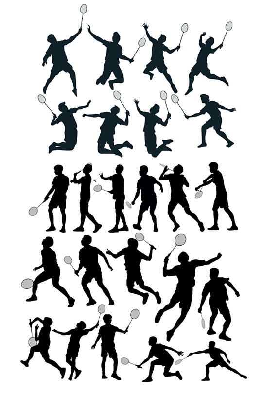 高清羽毛球运动剪影素材剪影运动元素