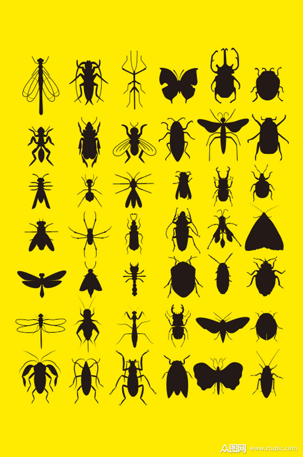 昆虫集剪影设计素材