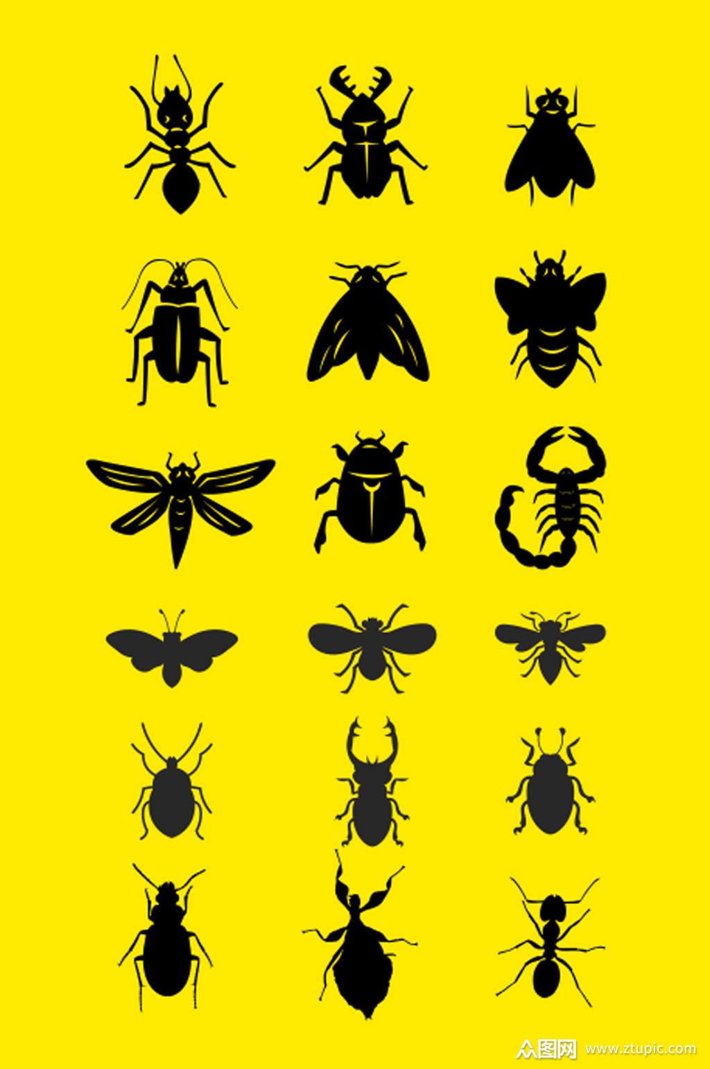 高清昆虫集剪影素材