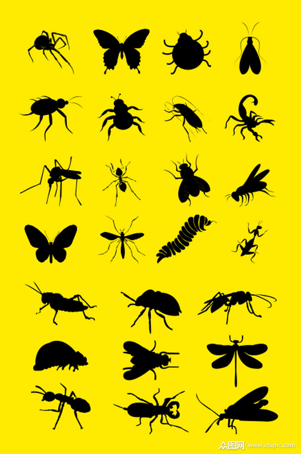 矢量昆虫集剪影素材