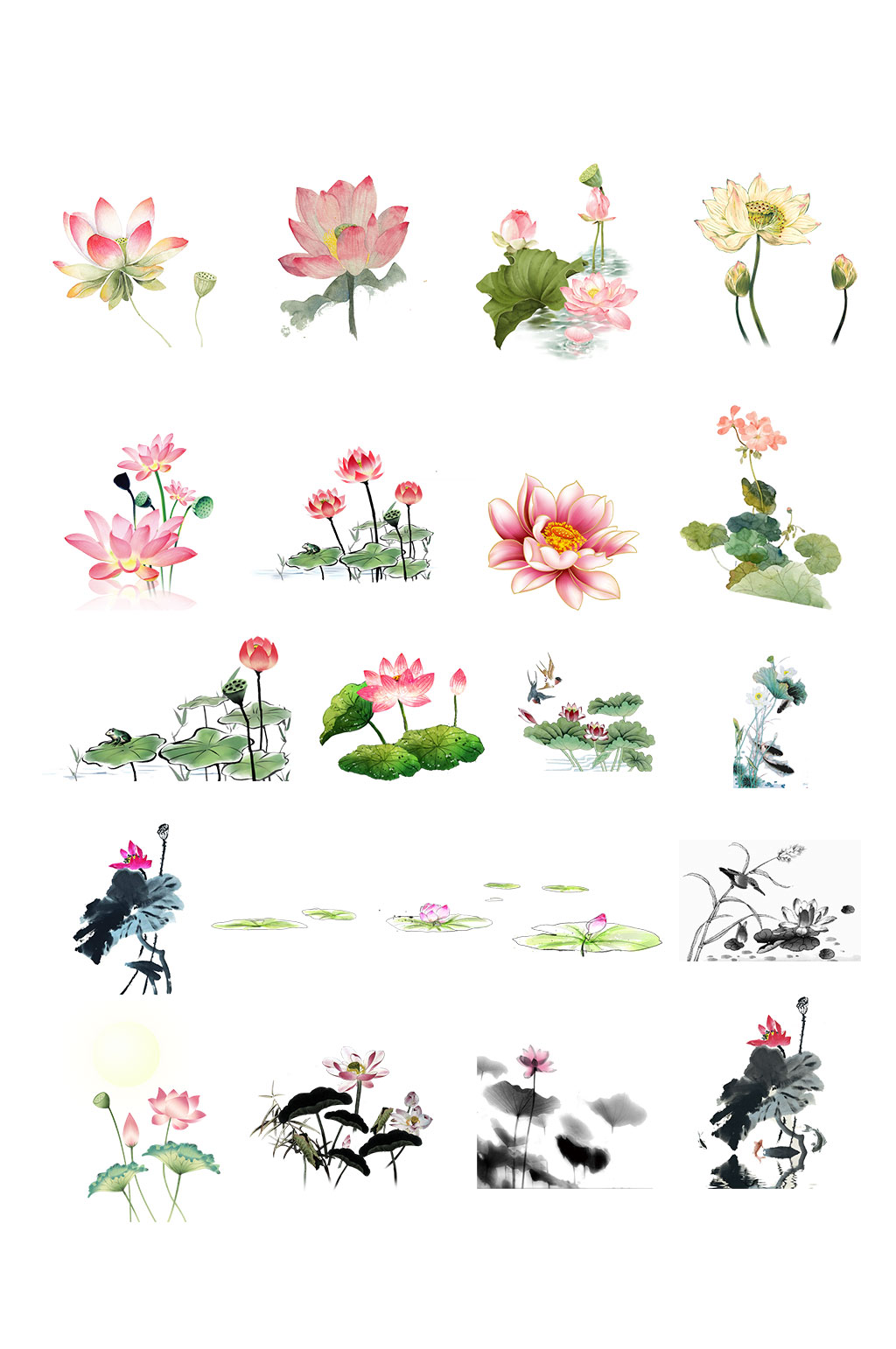 高清水墨莲花素材素材