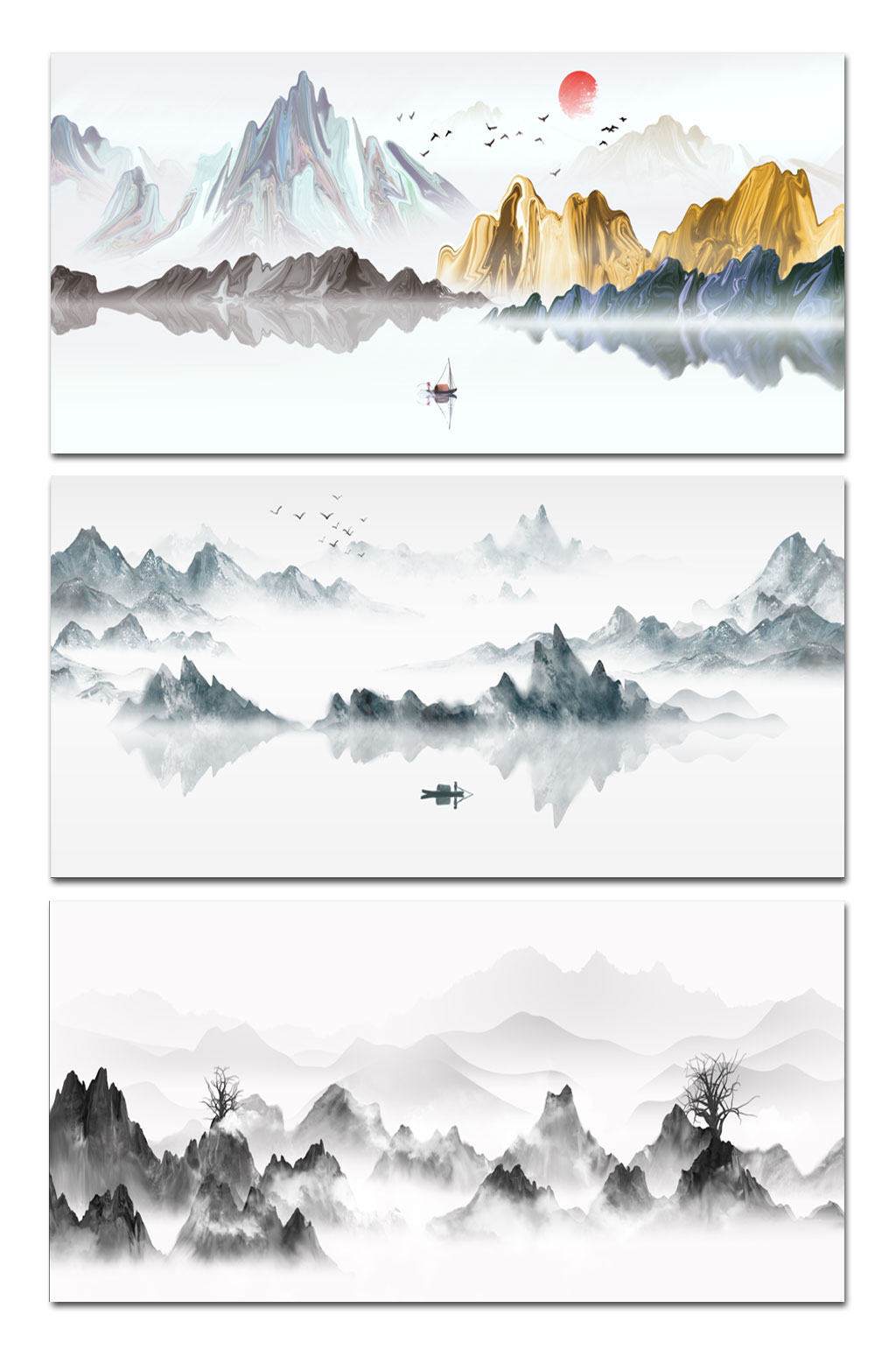 简约古风山水背景展板素材
