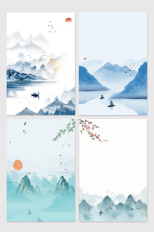 简约古风山水背景海报-众图网