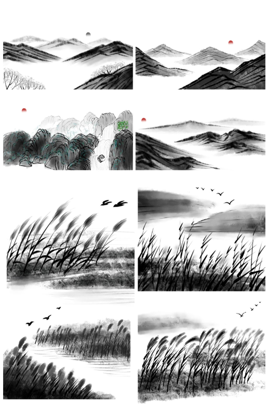 水墨山水免抠素材设计素材