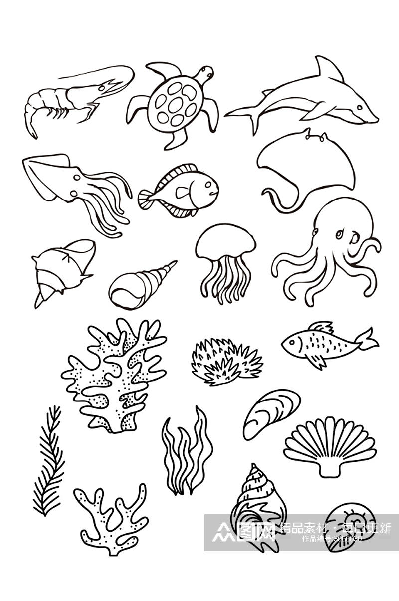 高清海洋生物简笔画素材