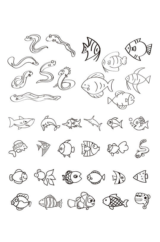 海洋生物简笔画模板