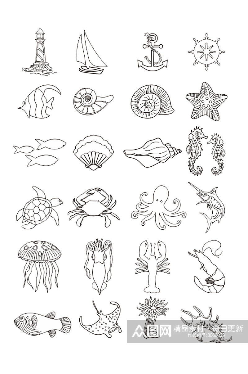 简易海洋生物简笔画素材