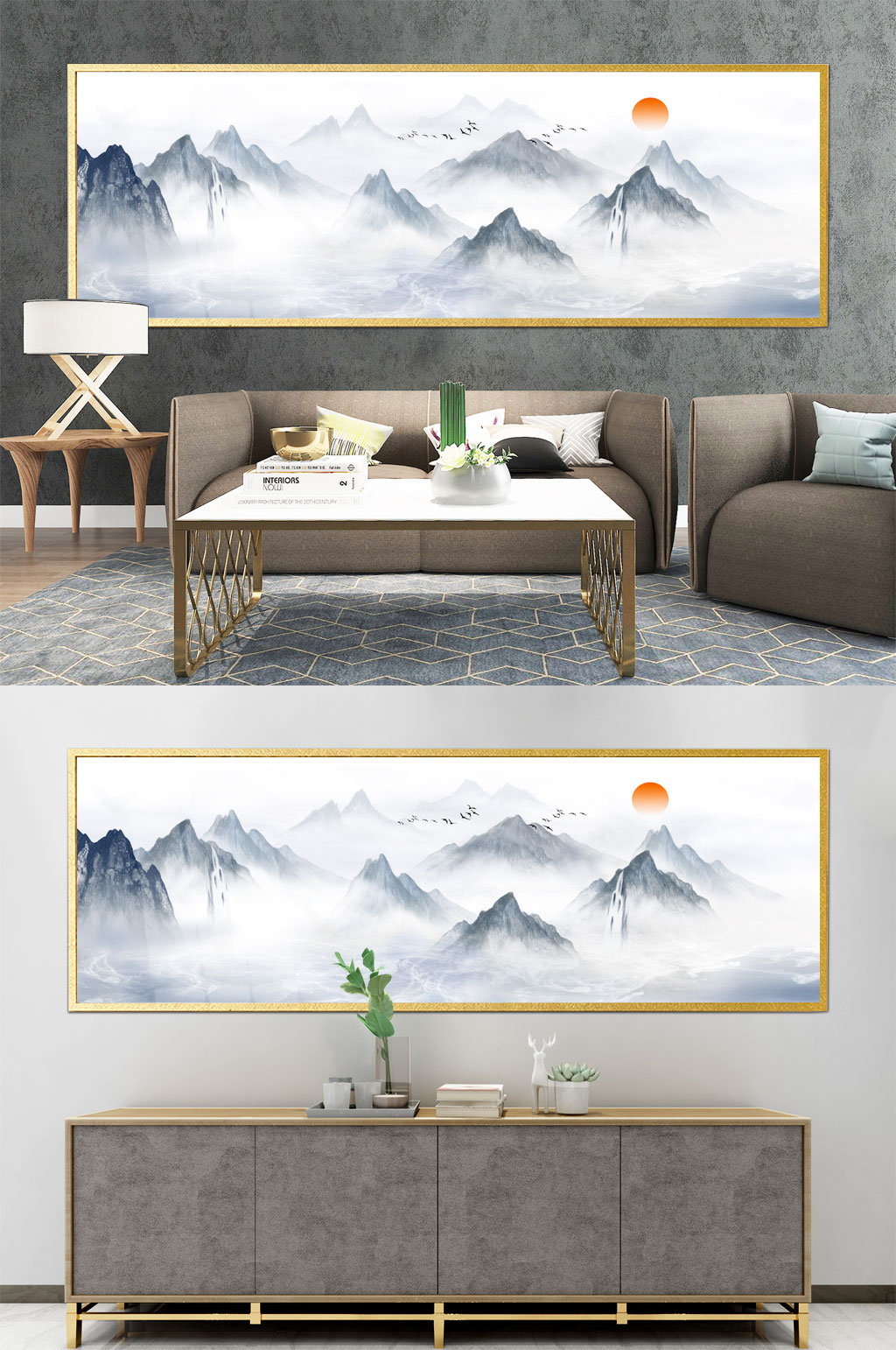 山水中式装饰画模板素材