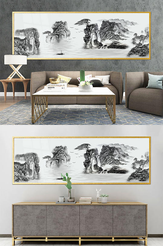 简易山水中式装饰画-众图网