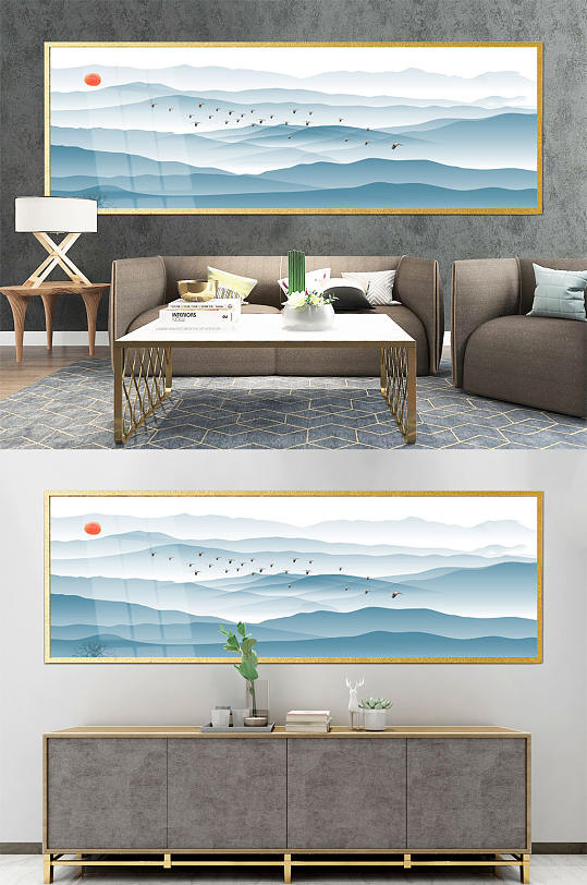 山水中式装饰画设计-众图网