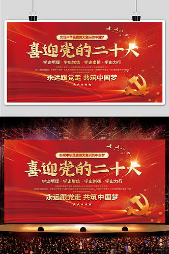 不忘初心喜迎二十大中国梦党建展板模板