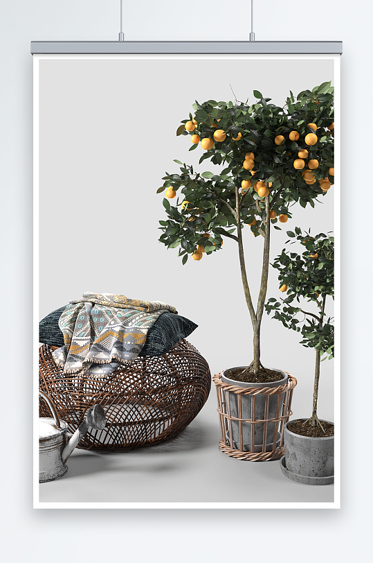 橘子竹篮水壶抱枕花盆盆栽-众图网