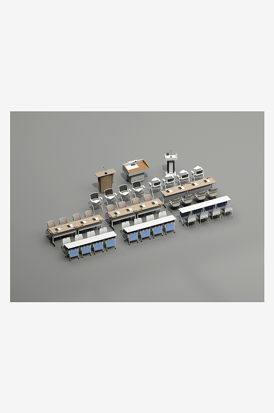 培训桌椅课桌椅会议桌椅折叠培训桌模型-众图网