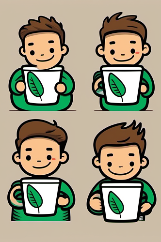 数字艺术绿色穿搭人物手账贴纸表情包图片