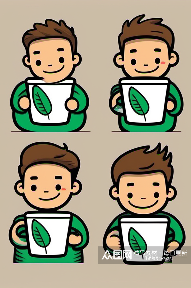 数字艺术绿色穿搭人物手账贴纸表情包图片素材