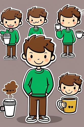 数字艺术动画咖啡人物手账贴纸表情包