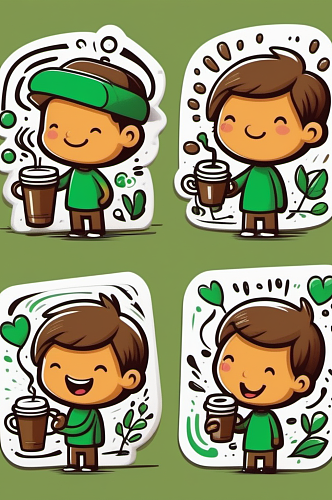 数字艺术动画咖啡人物手账贴纸表情包