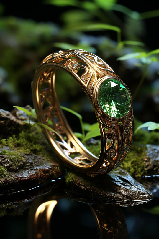数字艺术创意昂贵绿宝戒指摄影图