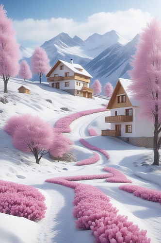 数字艺术乡村雪景