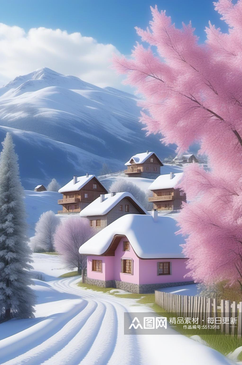 数字艺术乡村雪景素材