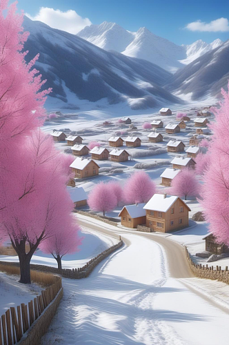 数字艺术乡村雪景