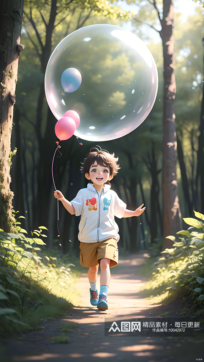 数字艺术手绘儿童插画儿童与气球少女壁纸素材