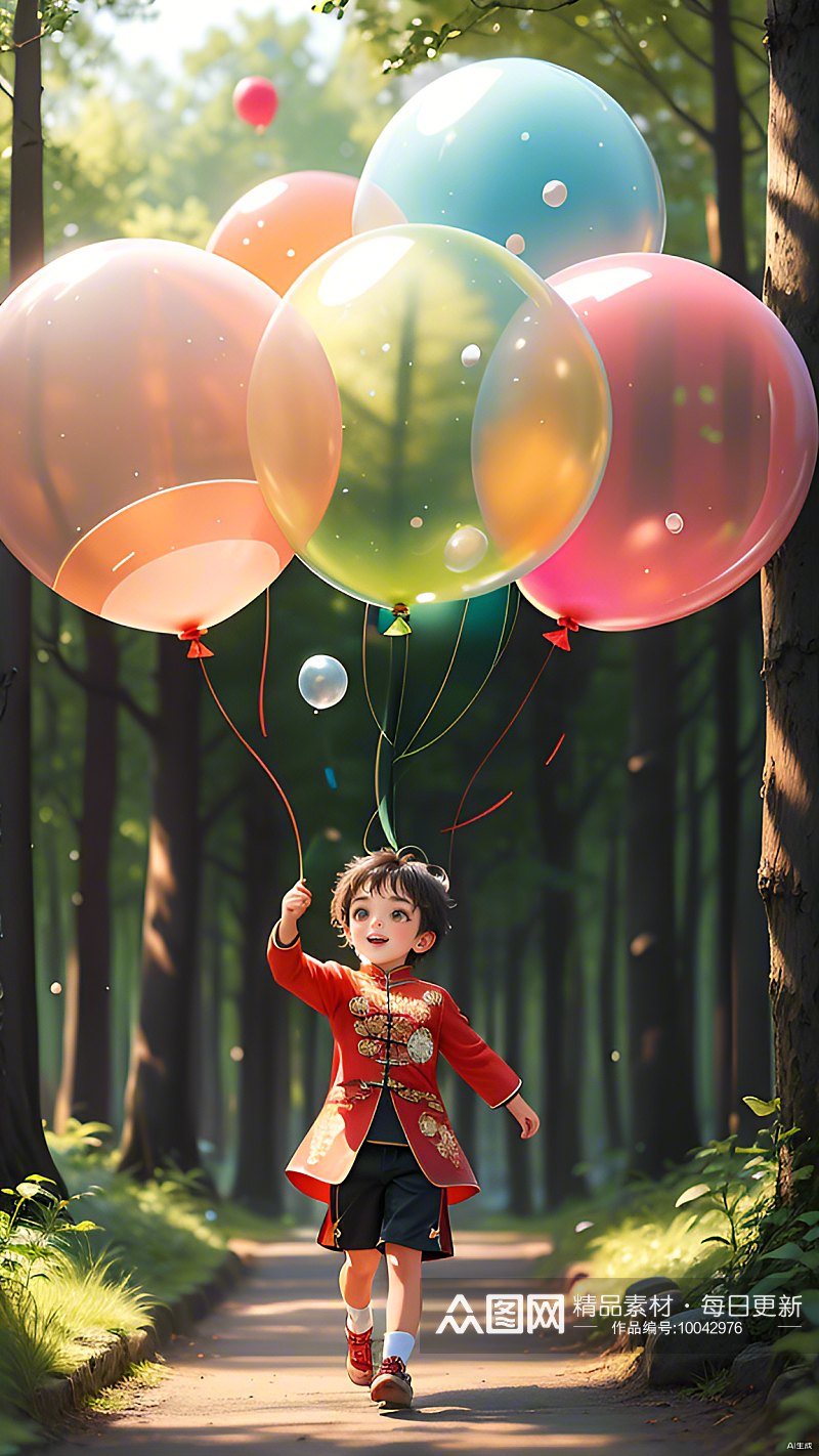 数字艺术手绘儿童插画儿童与气球少女壁纸素材