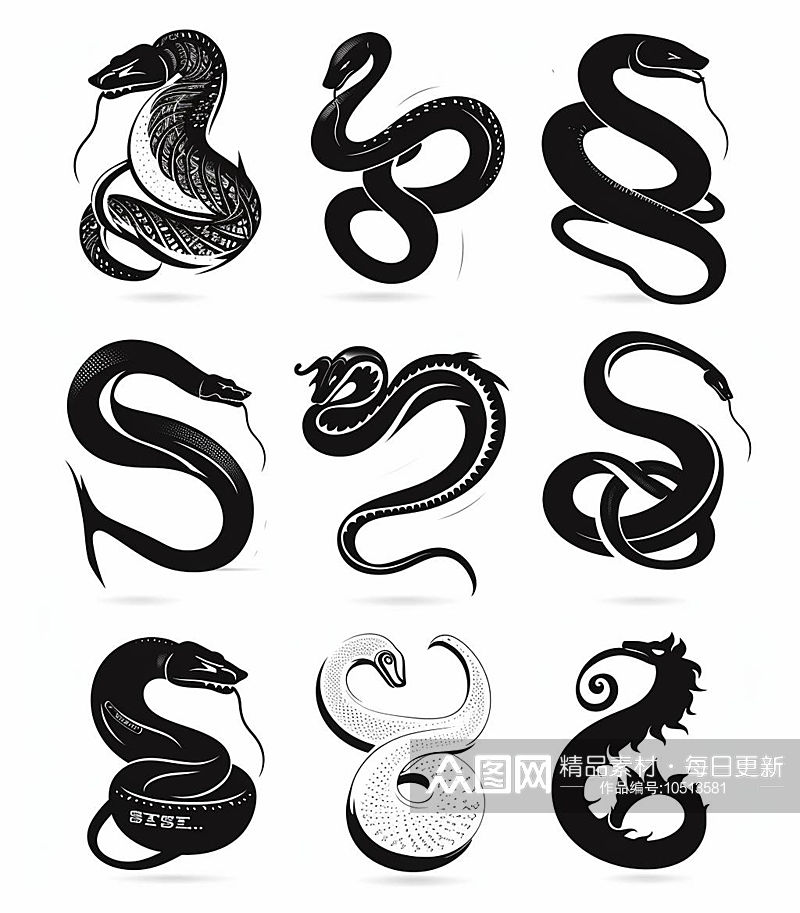 数字艺术蛇形插画纹身图案素材