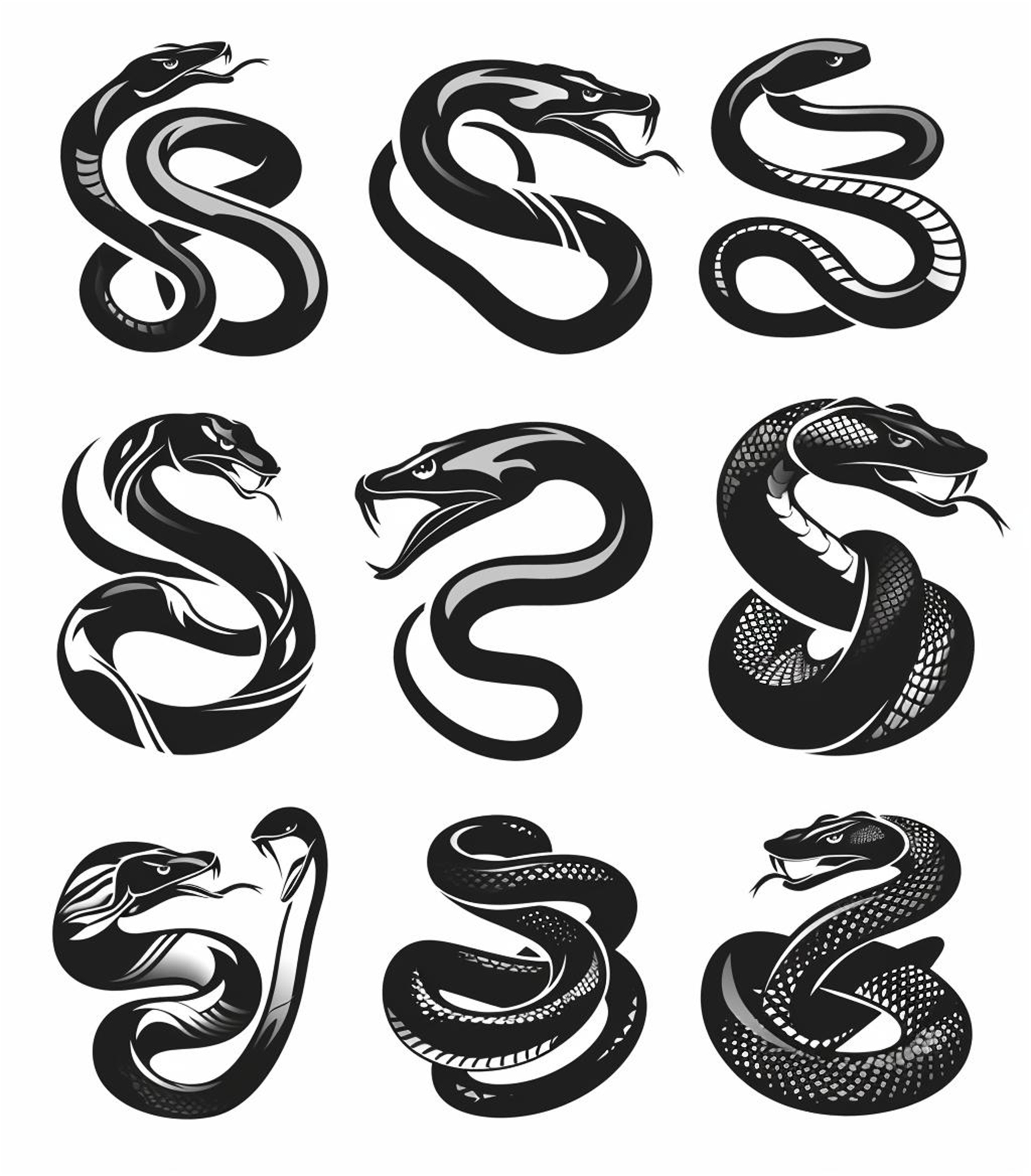 数字艺术蛇形插画纹身图案蛇图腾素材