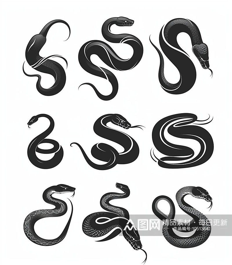数字艺术蛇形插画纹身图案蛇图腾素材
