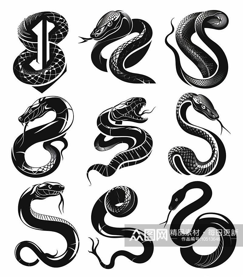 数字艺术蛇形插画纹身图案蛇图腾素材