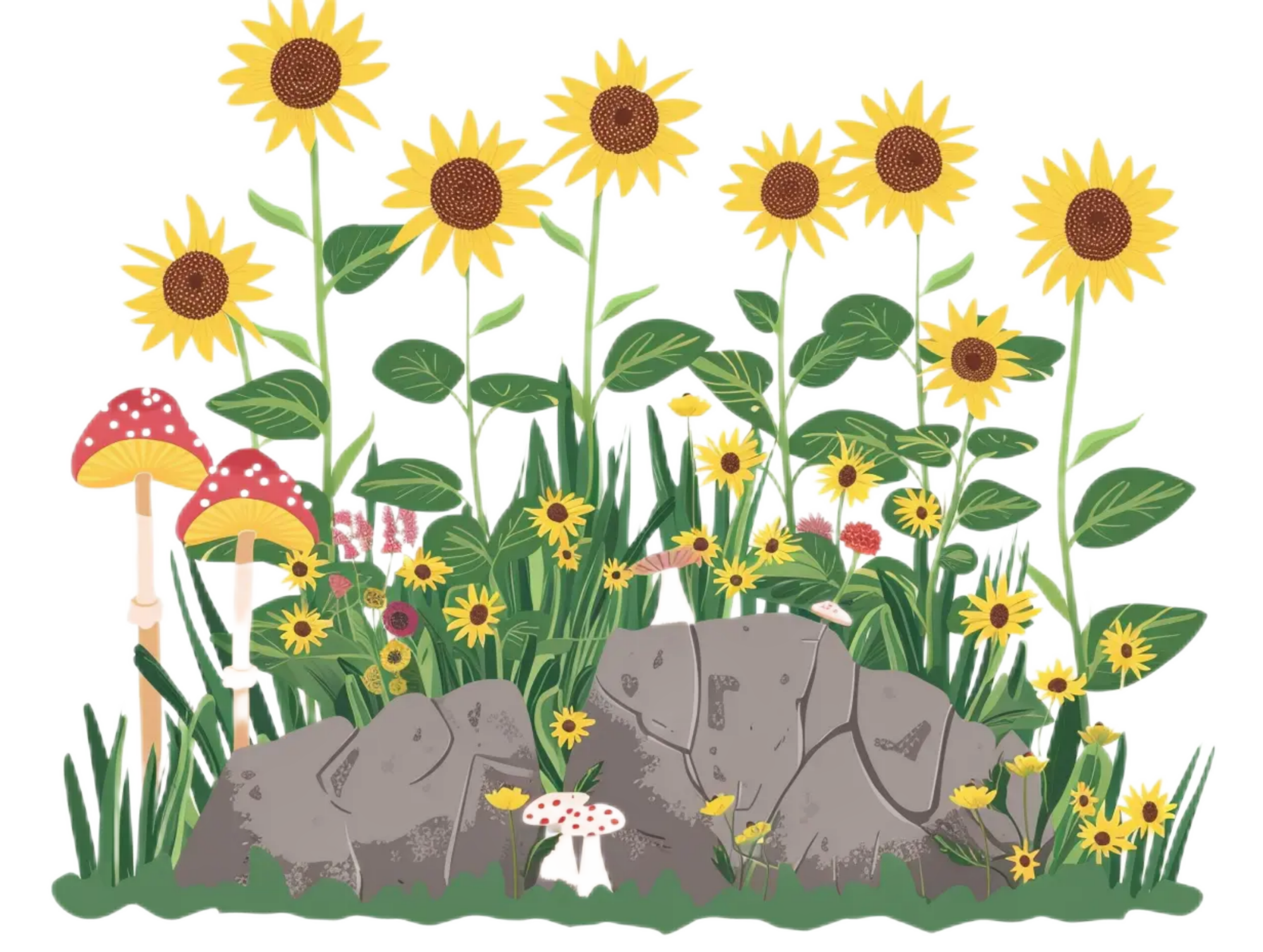 石块中的向日葵免扣素材花卉插图素材