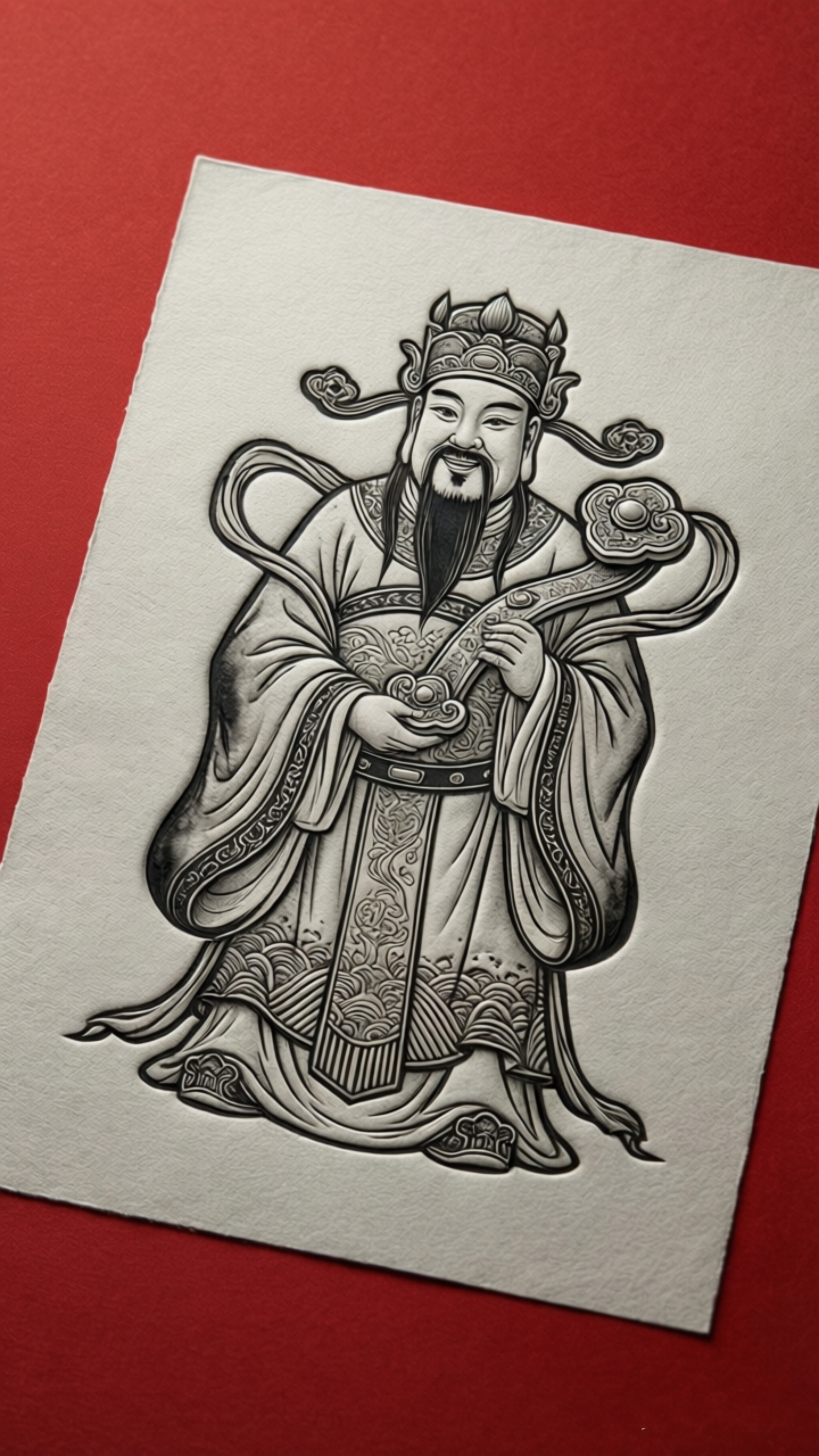 福星财神年画雕刻画素材