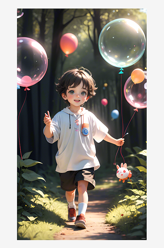 数字艺术手绘儿童插画儿童与气球少女壁纸