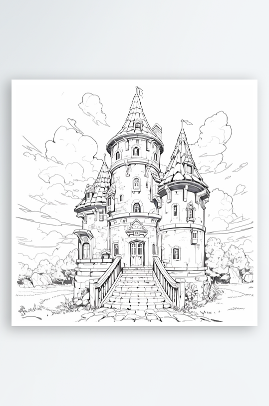 数字艺术城堡线稿画卡通城堡