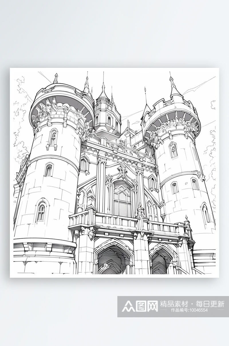 数字艺术城堡线稿画卡通城堡素材
