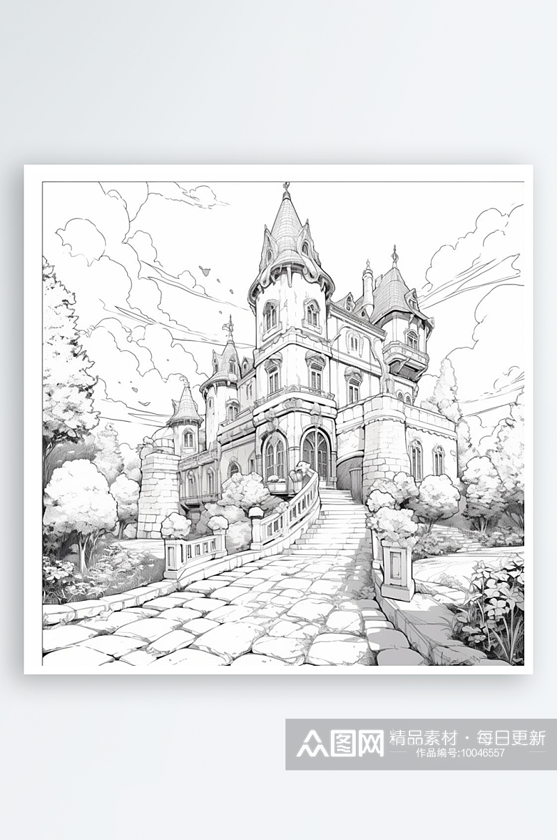 数字艺术城堡线稿画卡通城堡素材