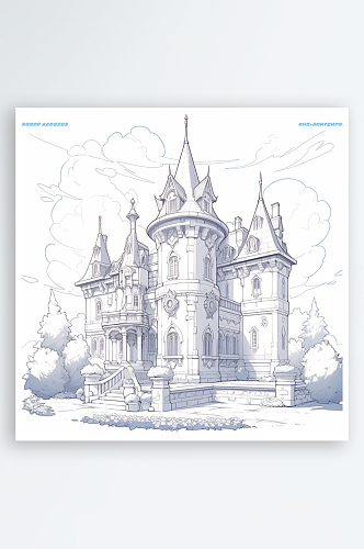数字艺术城堡线稿画卡通城堡