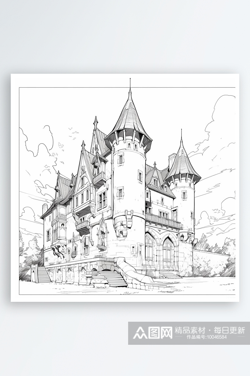 数字艺术城堡线稿画素材