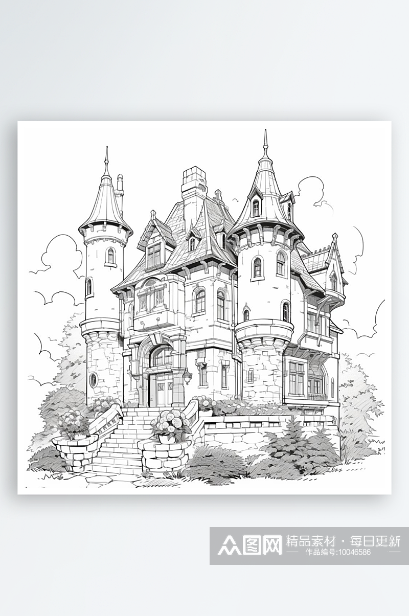 数字艺术城堡线稿画素材