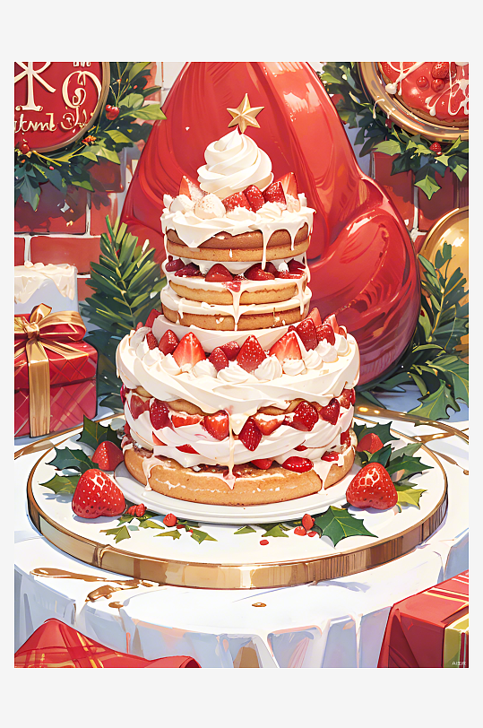 数字艺术美食壁纸圣诞蛋糕生日蛋糕插图