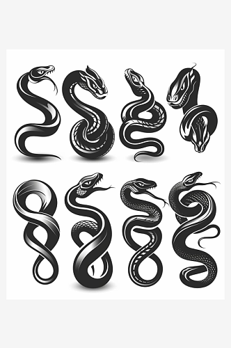 数字艺术蛇形插画纹身图案