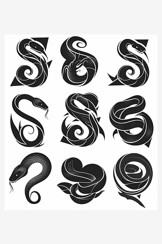 数字艺术蛇形插画纹身图案蛇图腾