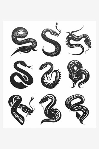 数字艺术蛇形插画纹身图案蛇图腾