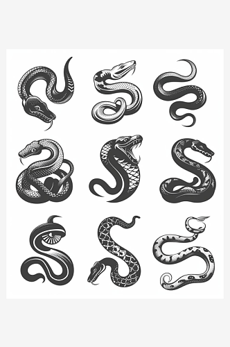 数字艺术蛇形插画纹身图案