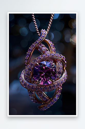 数字艺术紫水晶吊坠首饰AI首饰设计