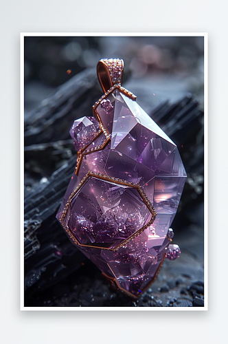 数字艺术紫水晶吊坠首饰AI首饰设计