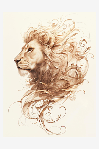 数字艺术手绘狮子插画