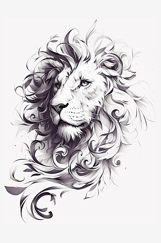 数字艺术手绘狮子插画线稿填色素材