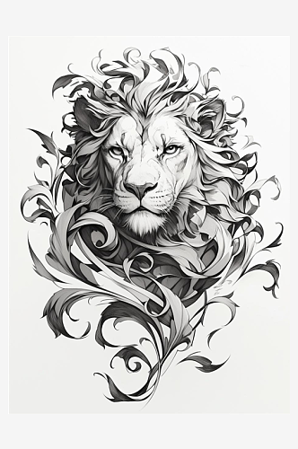 数字艺术手绘狮子插画线稿填色素材